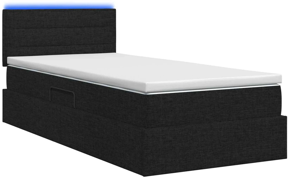 LED saugojimo lova su čiužiniu Juoda 90 x 190 cm Audinys