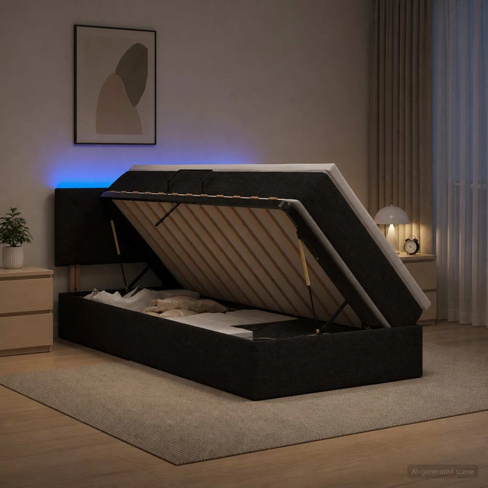 LED saugojimo lova su čiužiniu Juoda 90 x 190 cm Audinys