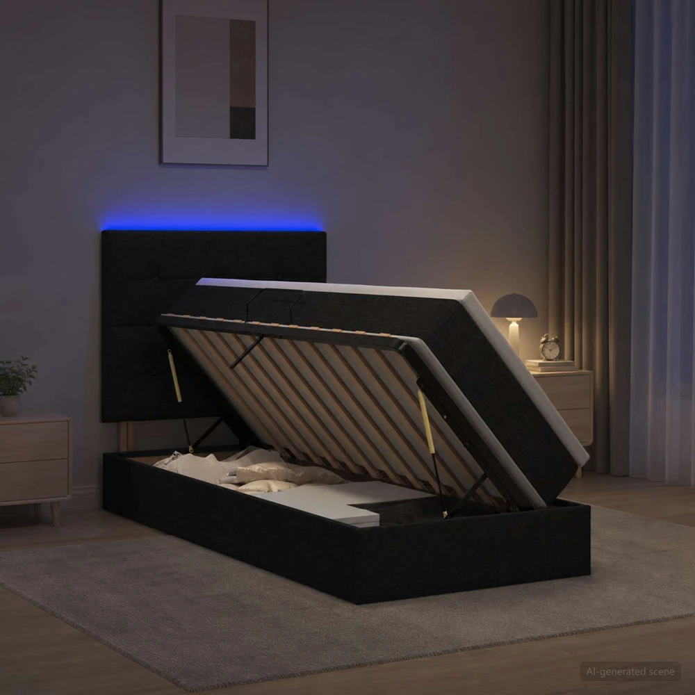 LED saugojimo lova su čiužiniu Juoda 90 x 190 cm Audinys