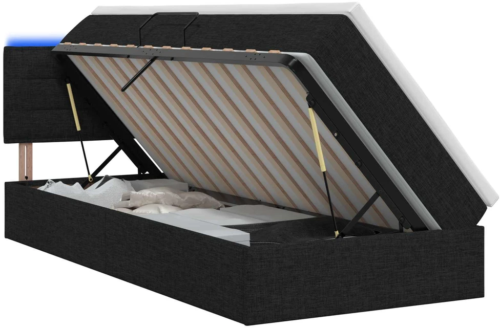 LED saugojimo lova su čiužiniu Juoda 90 x 190 cm Audinys