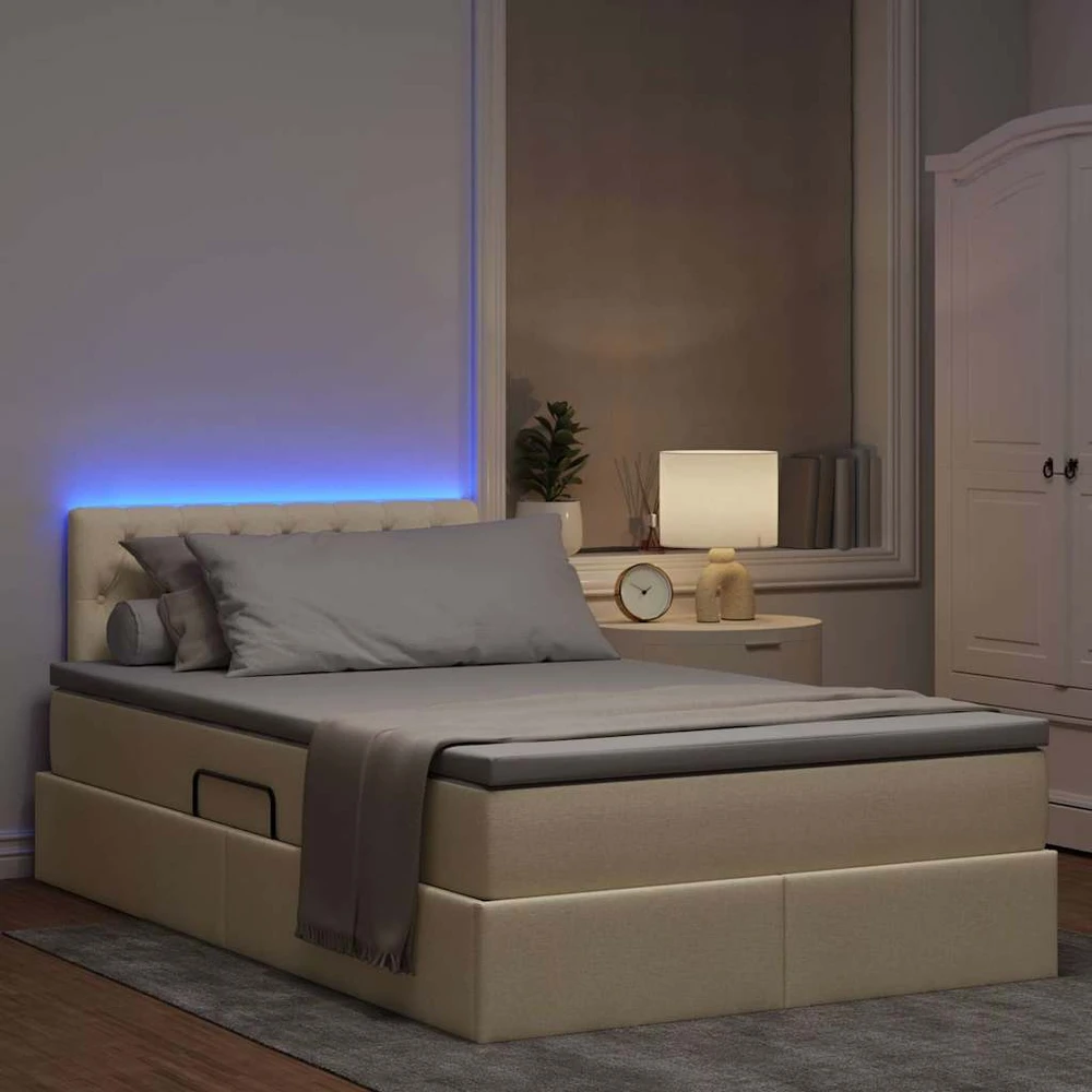 LED saugojimo lova su čiužiniu Kremas 120 x 200 cm Audinys