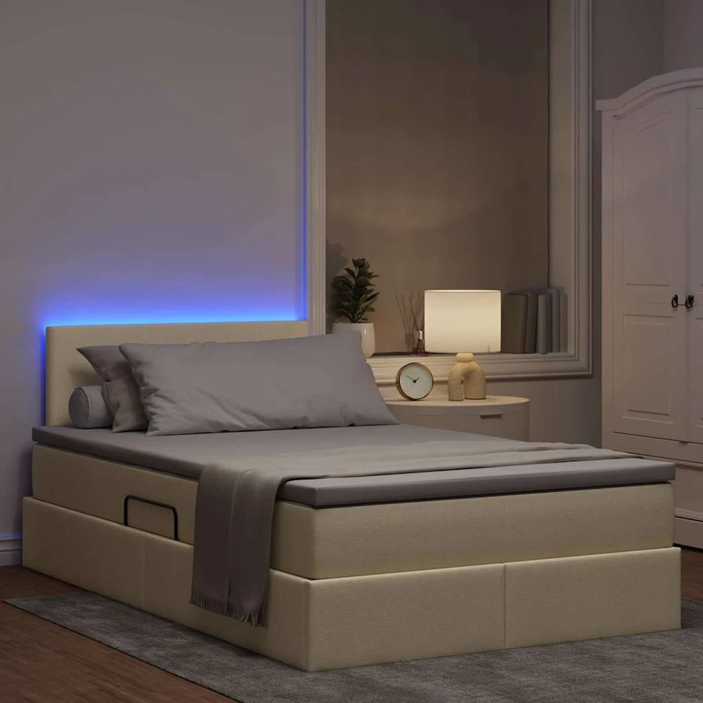 LED saugojimo lova su čiužiniu Kremas 120 x 200 cm Audinys