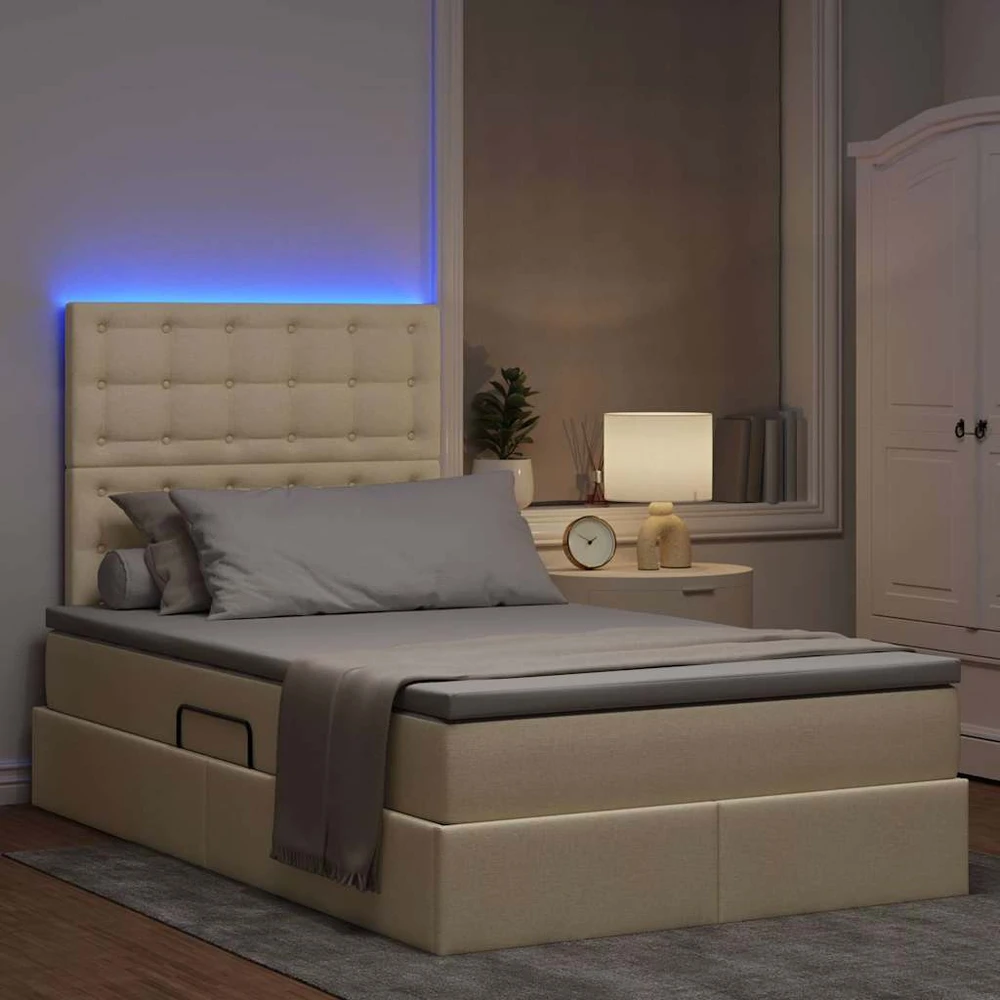 LED saugojimo lova su čiužiniu Kremas 120 x 200 cm Audinys