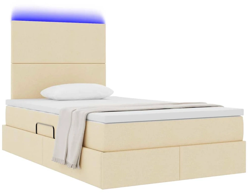 LED saugojimo lova su čiužiniu Kremas 120 x 200 cm Audinys