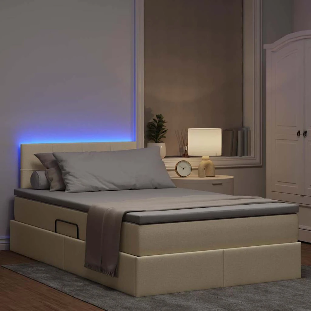 LED saugojimo lova su čiužiniu Kremas 120 x 200 cm Audinys