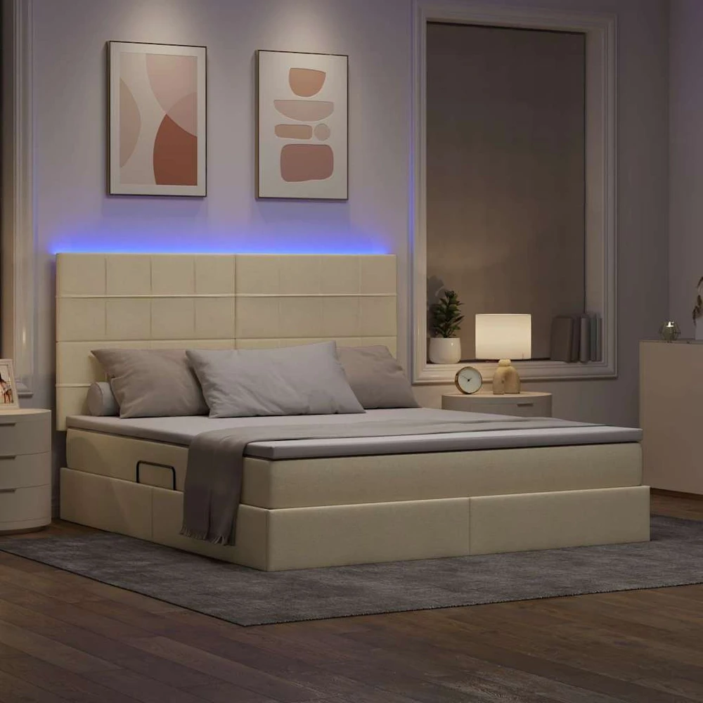LED saugojimo lova su čiužiniu Kremas 160 x 200 cm Audinys