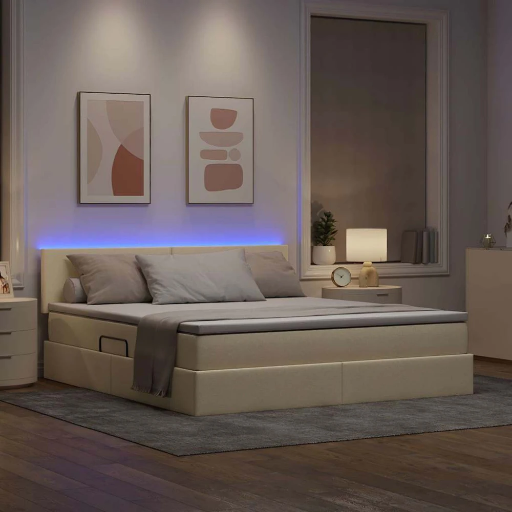 LED saugojimo lova su čiužiniu Kremas 160 x 200 cm Audinys