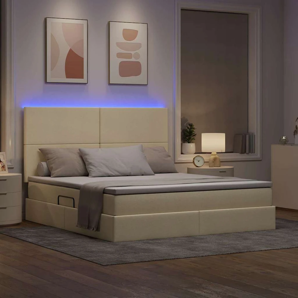 LED saugojimo lova su čiužiniu Kremas 160 x 200 cm Audinys