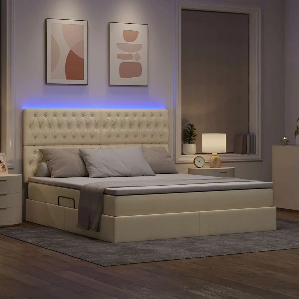 LED saugojimo lova su čiužiniu Kremas 160 x 200 cm Audinys
