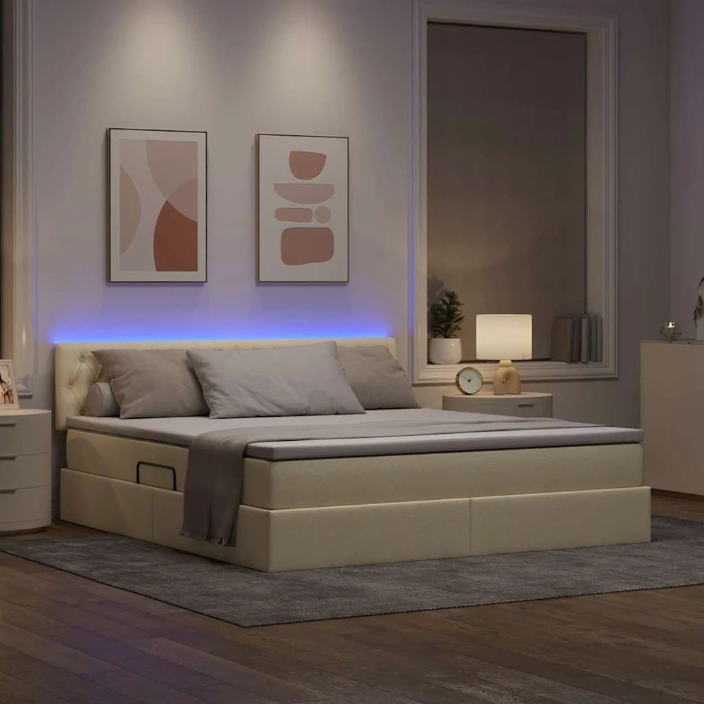 LED saugojimo lova su čiužiniu Kremas 160 x 200 cm Audinys