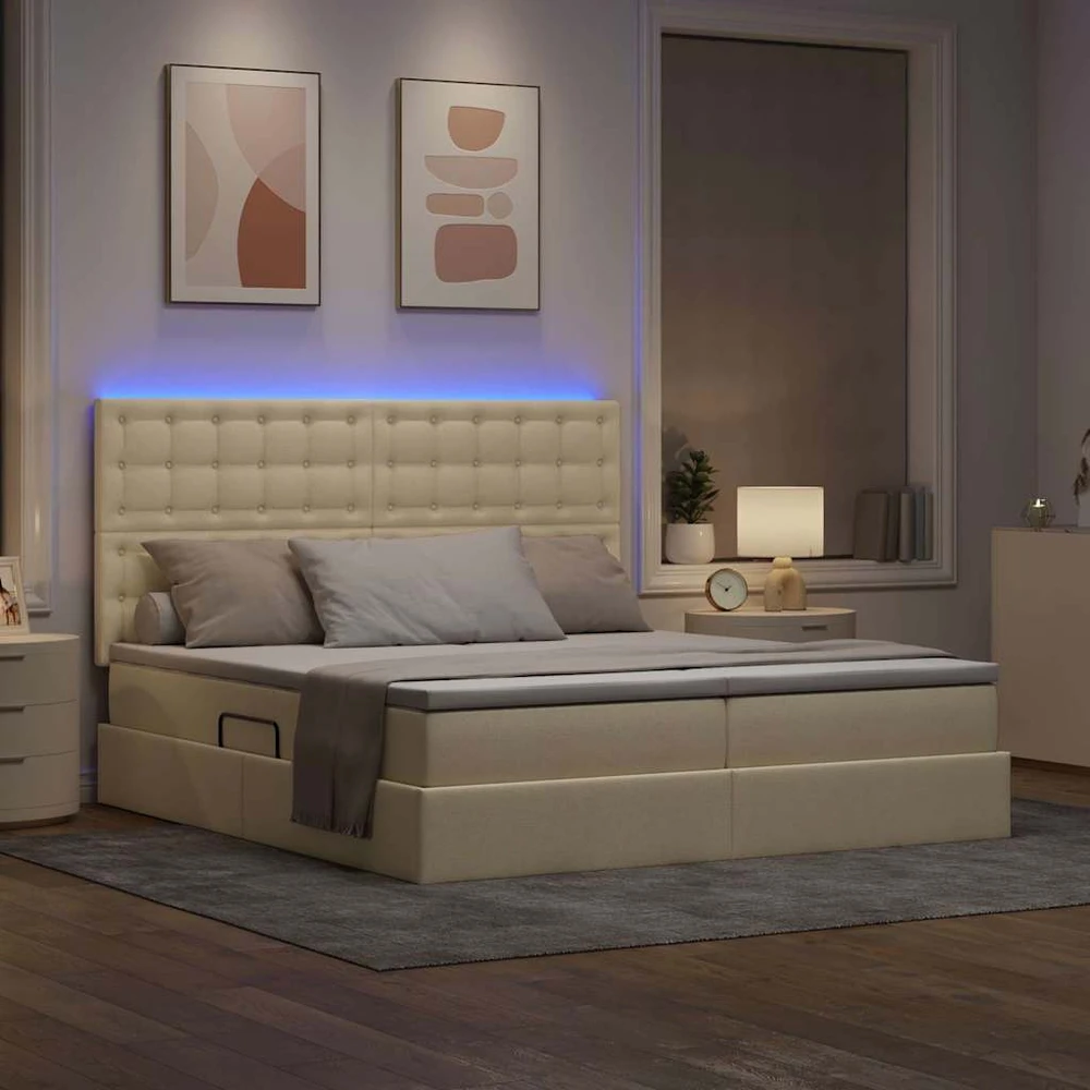 LED saugojimo lova su čiužiniu Kremas 180 x 200 cm Audinys