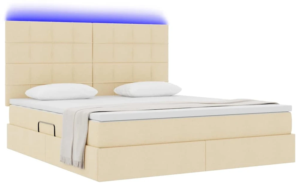 LED saugojimo lova su čiužiniu Kremas 180 x 200 cm Audinys