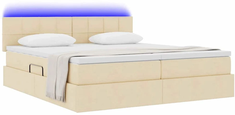 LED saugojimo lova su čiužiniu Kremas 180 x 200 cm Audinys