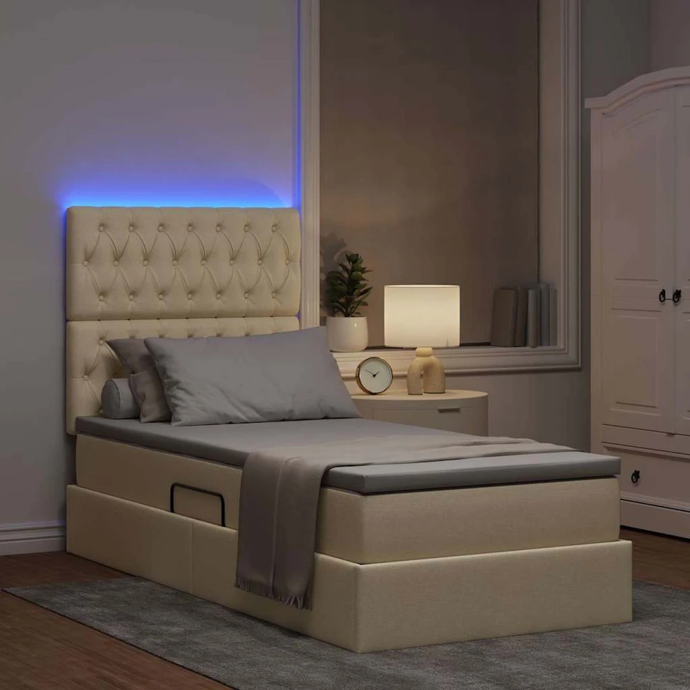 LED saugojimo lova su čiužiniu Kremas 90 x 190 cm Audinys