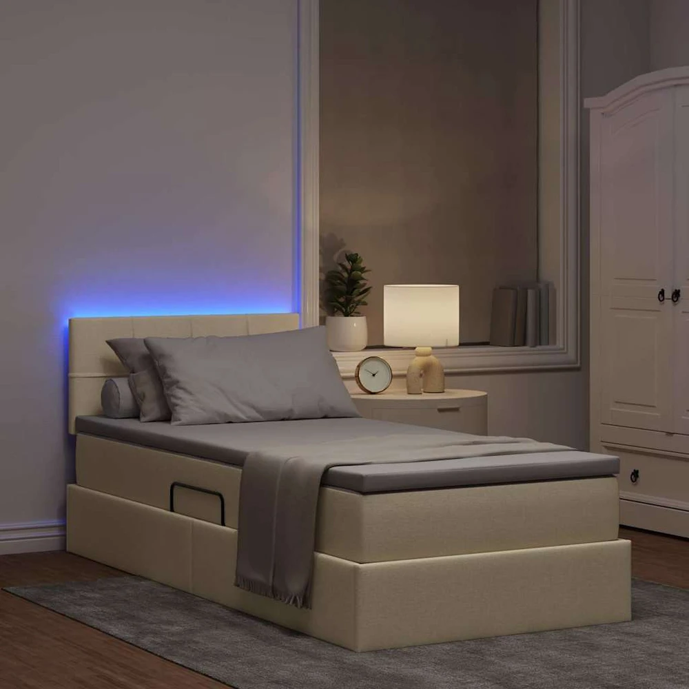 LED saugojimo lova su čiužiniu Kremas 90 x 190 cm Audinys