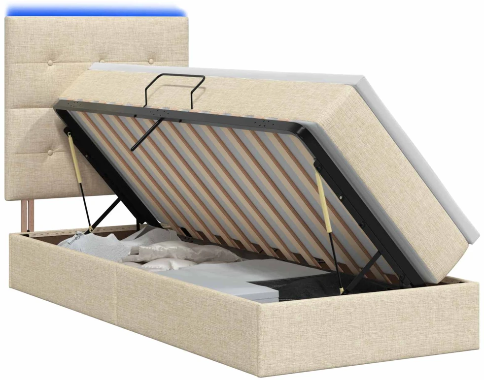 LED saugojimo lova su čiužiniu Kreminė 90 x 200 cm Audinys