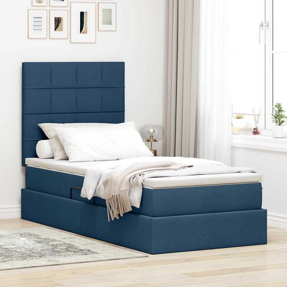 LED saugojimo lova su čiužiniu Mėlyna 100 x 200 cm Audinys