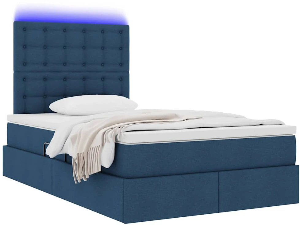LED saugojimo lova su čiužiniu Mėlyna 120 x 200 cm Audinys