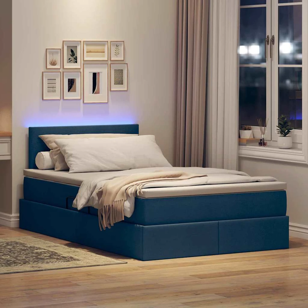 LED saugojimo lova su čiužiniu Mėlyna 120 x 200 cm Audinys