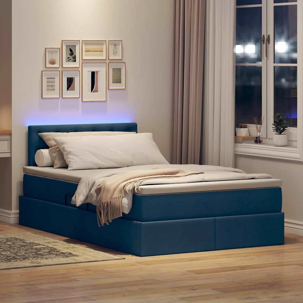 LED saugojimo lova su čiužiniu Mėlyna 120 x 200 cm Audinys