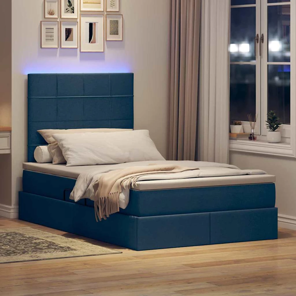 LED saugojimo lova su čiužiniu Mėlyna 120 x 200 cm Audinys