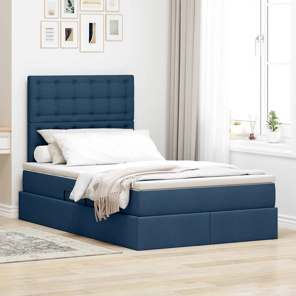LED saugojimo lova su čiužiniu Mėlyna 120 x 200 cm Audinys