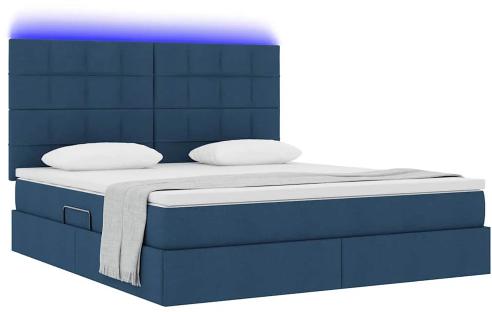 LED saugojimo lova su čiužiniu Mėlyna 160 x 200 cm Audinys
