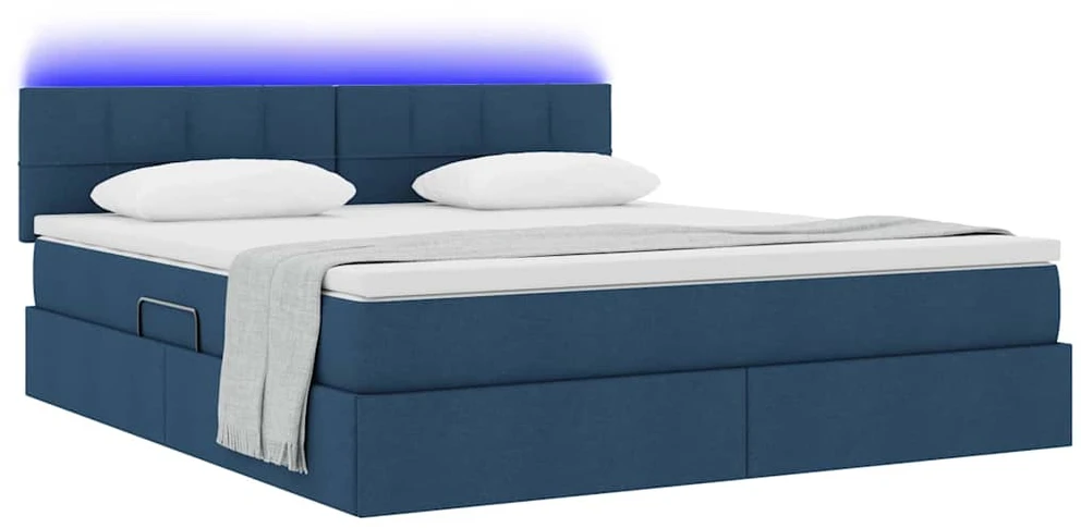 LED saugojimo lova su čiužiniu Mėlyna 160 x 200 cm Audinys