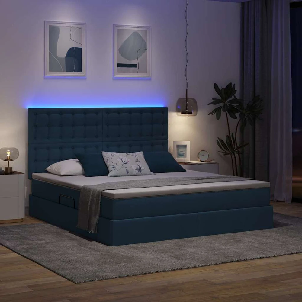 LED saugojimo lova su čiužiniu Mėlyna 180 x 200 cm Audinys