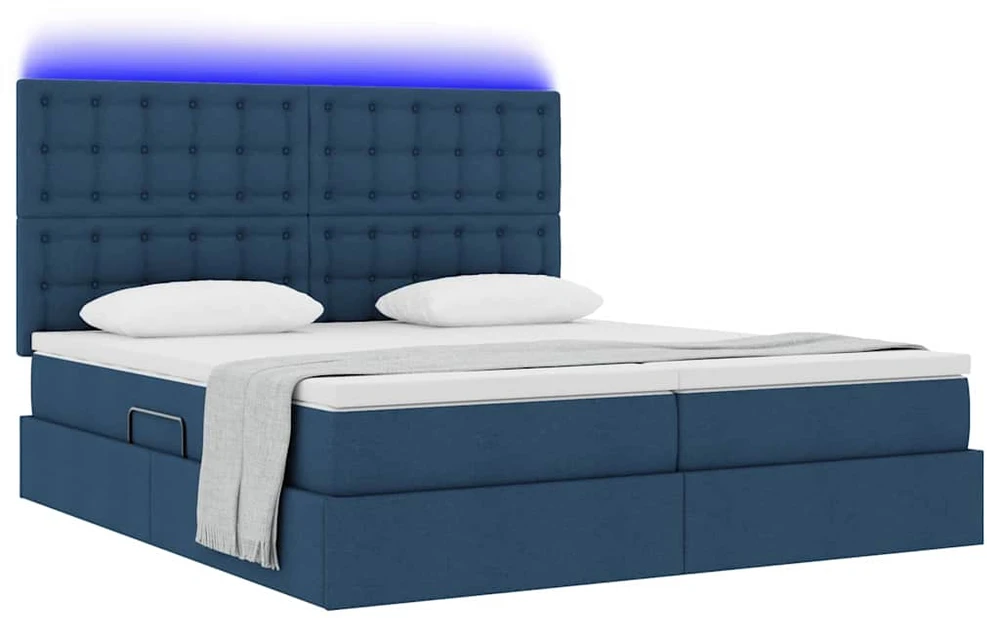 LED saugojimo lova su čiužiniu Mėlyna 180 x 200 cm Audinys