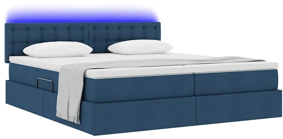 LED saugojimo lova su čiužiniu Mėlyna 180 x 200 cm Audinys