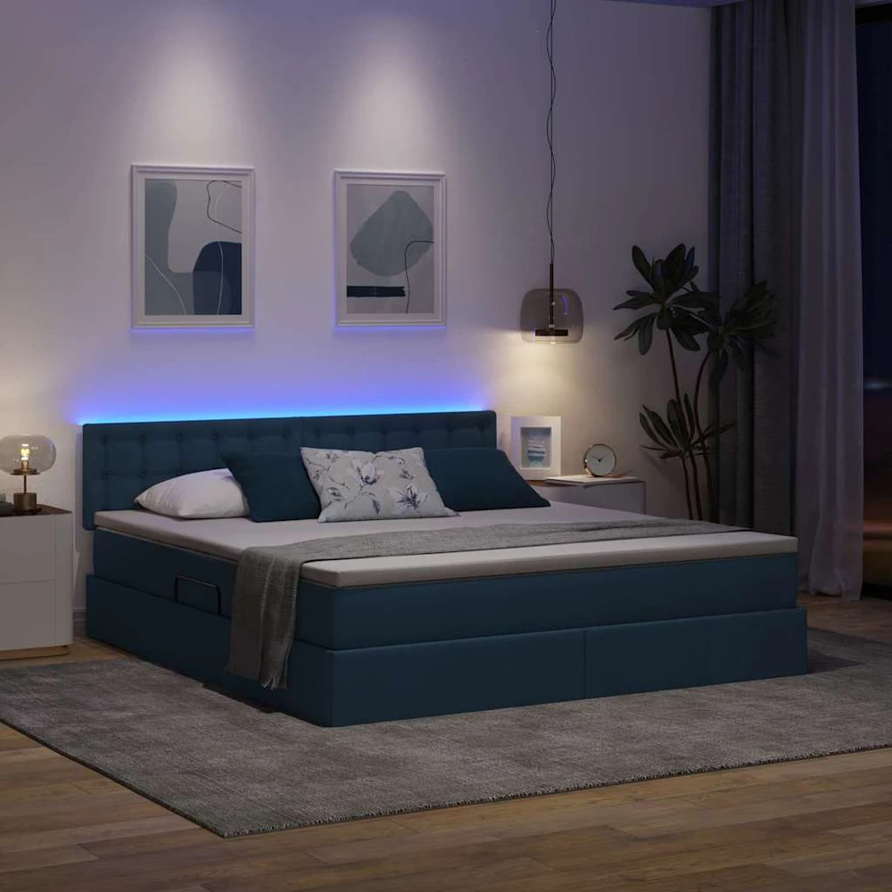 LED saugojimo lova su čiužiniu Mėlyna 180 x 200 cm Audinys