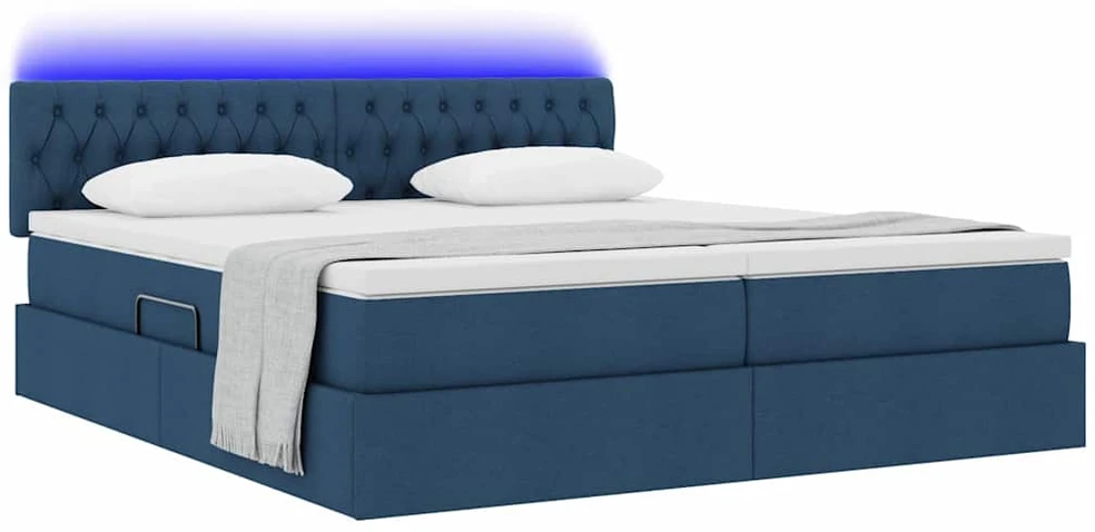 LED saugojimo lova su čiužiniu Mėlyna 200 x 200 cm Audinys