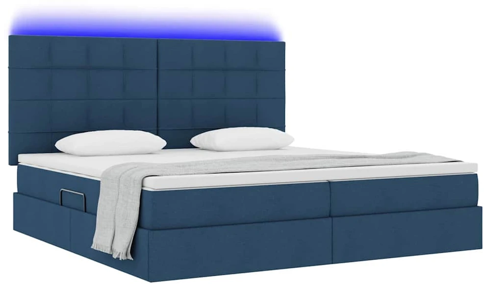 LED saugojimo lova su čiužiniu Mėlyna 200 x 200 cm Audinys
