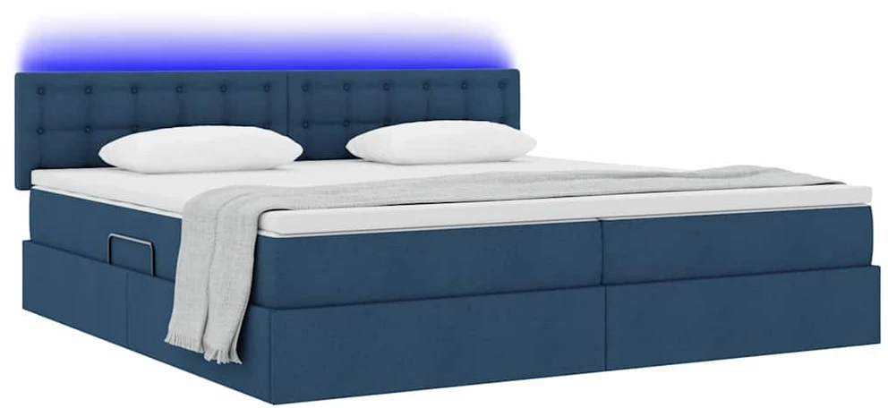 LED saugojimo lova su čiužiniu Mėlyna 200 x 200 cm Audinys