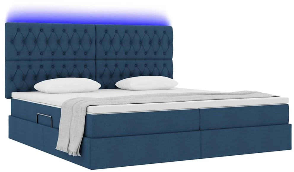 LED saugojimo lova su čiužiniu Mėlyna 200 x 200 cm Audinys