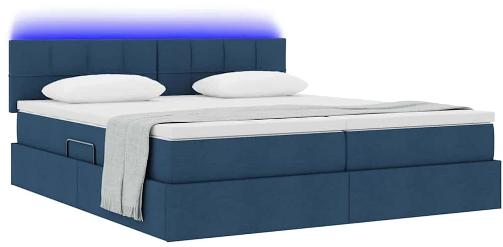 LED saugojimo lova su čiužiniu Mėlyna 200 x 200 cm Audinys