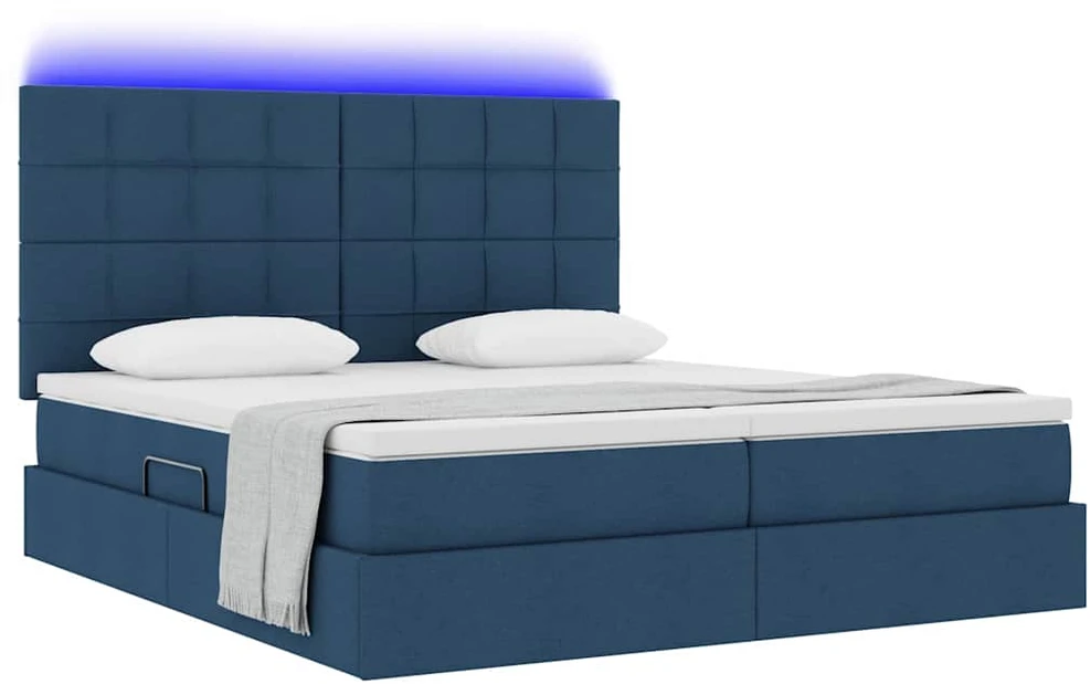 LED saugojimo lova su čiužiniu Mėlyna 200 x 200 cm Audinys