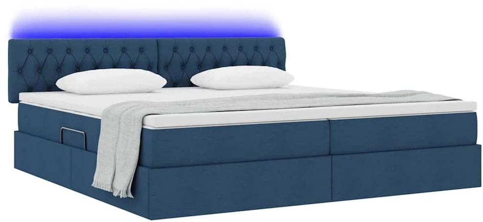 LED saugojimo lova su čiužiniu Mėlyna 200 x 200 cm Audinys