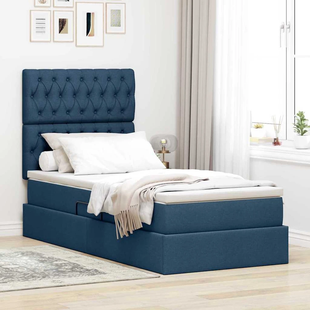LED saugojimo lova su čiužiniu Mėlyna 90 x 190 cm Audinys