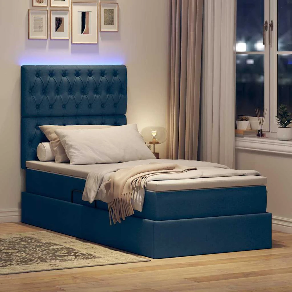 LED saugojimo lova su čiužiniu Mėlyna 90 x 190 cm Audinys