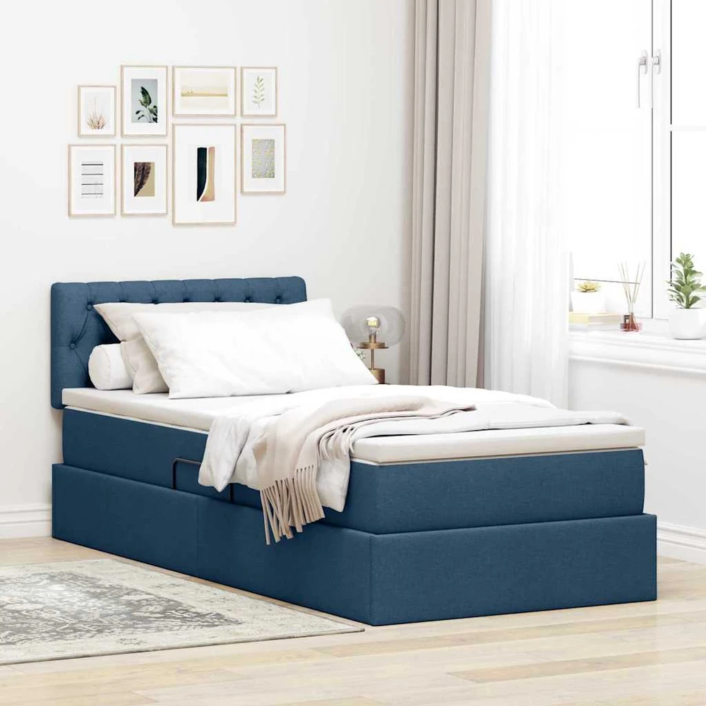 LED saugojimo lova su čiužiniu Mėlyna 90 x 190 cm Audinys