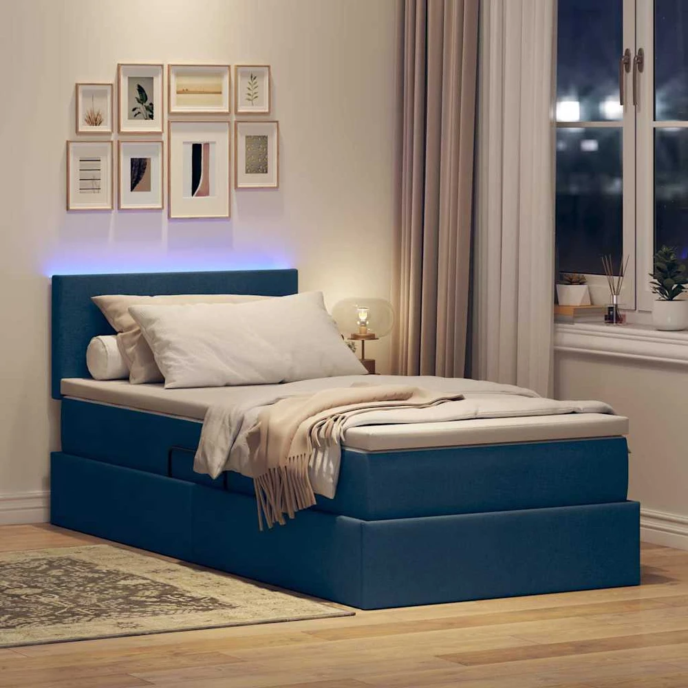 LED saugojimo lova su čiužiniu Mėlyna 90 x 200 cm Audinys