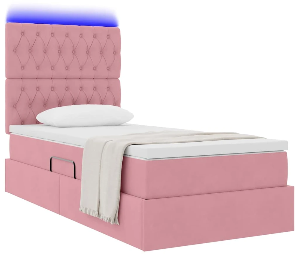 LED saugojimo lova su čiužiniu Rožinė 100 x 200 cm Aksomas