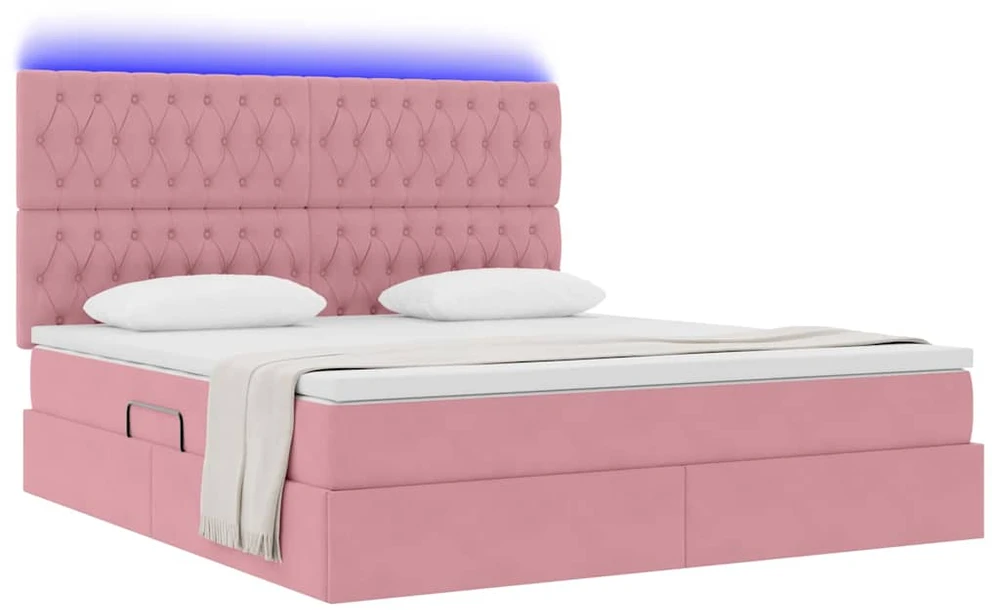 LED saugojimo lova su čiužiniu Rožinė 160 x 200 cm Aksomas