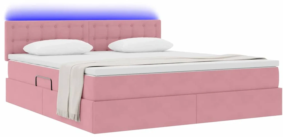 LED saugojimo lova su čiužiniu Rožinė 160 x 200 cm Aksomas