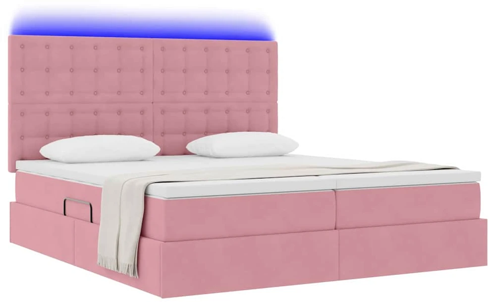 LED saugojimo lova su čiužiniu Rožinė 180 x 200 cm Aksomas