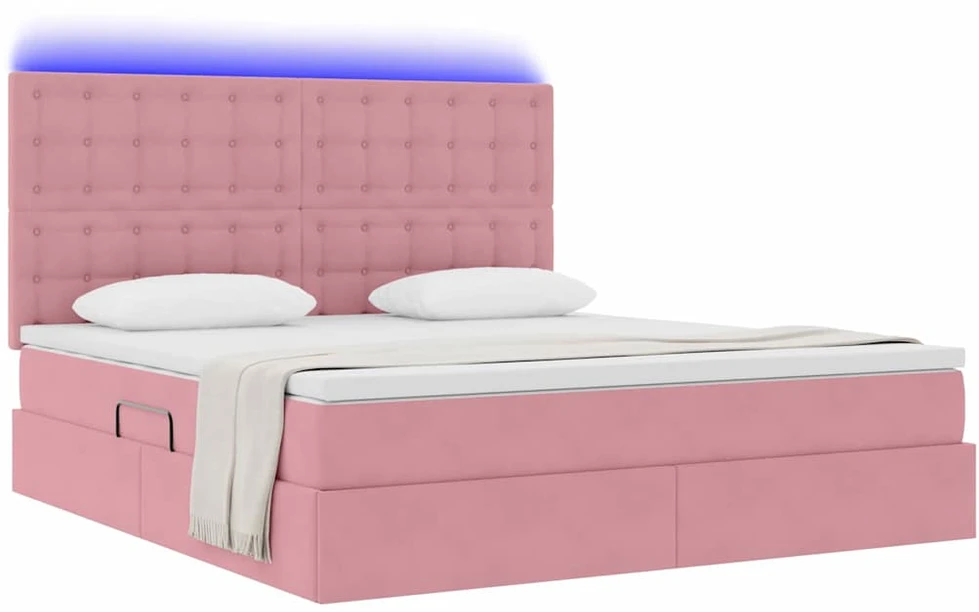 LED saugojimo lova su čiužiniu Rožinė 180 x 200 cm Aksomas