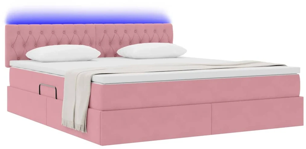 LED saugojimo lova su čiužiniu Rožinė 180 x 200 cm Aksomas
