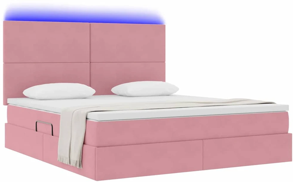 LED saugojimo lova su čiužiniu Rožinė 180 x 200 cm Aksomas
